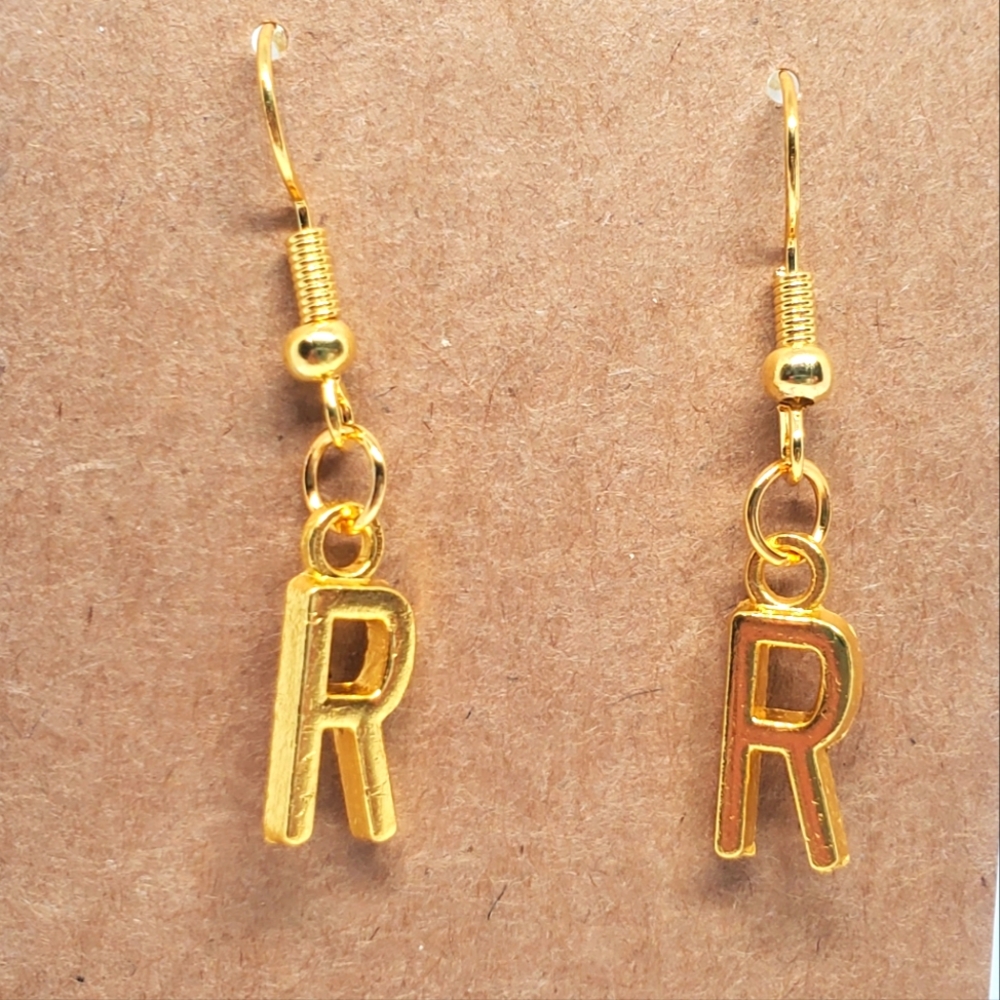 7/$10 R Initial Earrings, New